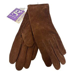GRANDOE Brown Suede Gloves Womens Medium Genuine Leather